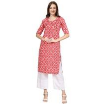 D-Fort Women Cotton Fit Printed Red Kurti Upper
